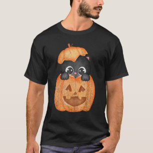 Pompoen en Zwarte Kat Halloween Vintage T-shirt