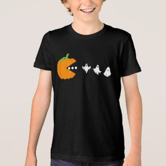 Pompoen Eten Ghost Gamer Halloween Mannen Vrouwen Tri-Blend Shirt