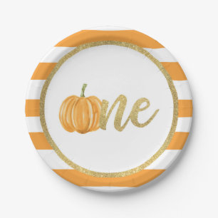 Pompoen First Birthday Paper Bord - Oranje stripe