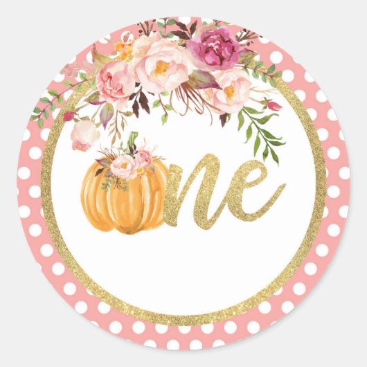 Pompoen First Birthday Sticker - Floral Stippen (Voorkant)