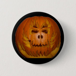 Pompoen, Flaming Skull Ronde Button 5,7 Cm