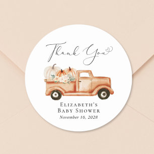 Pompoen Floral Truck Baby shower Dank u Ronde Sticker