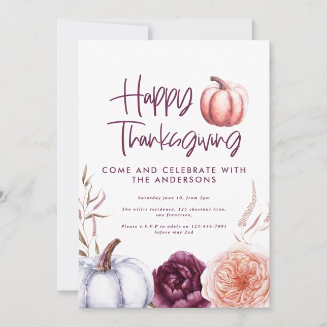 pompoen florale herfst paarse perzik Thanksgiving (Voorkant)