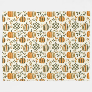 Pompoen Geruit Herfst Gestreepte Oranje Groen Fleece Deken