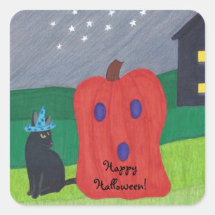 Pompoen Ghost en Tovenaar Cat Halloween Stickers