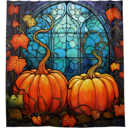 Pompoen Glas in lood douchegordijn (Voorkant)