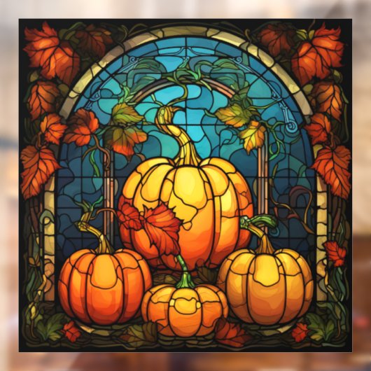 Pompoen Glas in lood venster Cling Raamsticker (Vel 2)