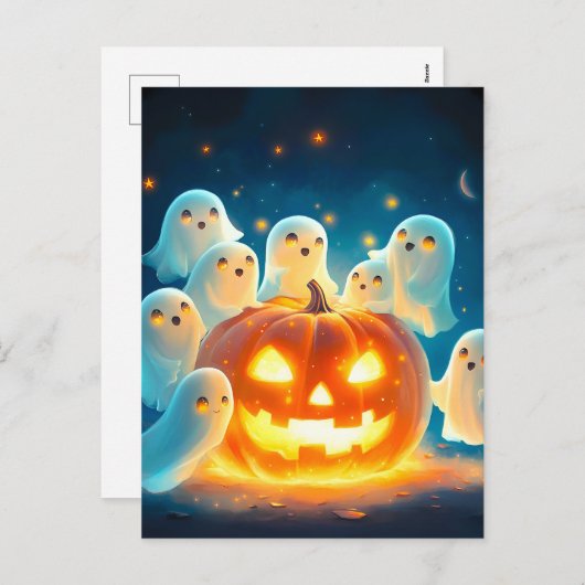 Pompoen Gloed Geestenfeest Waterverf Feestdagenkaart (Voorkant / Achterkant)