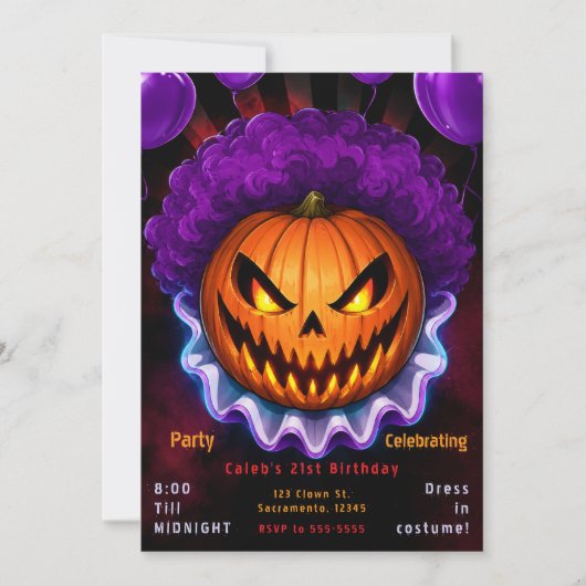 Pompoen Griezeldoder Clown Halloween Verjaardagsfe Kaart (Voorkant)