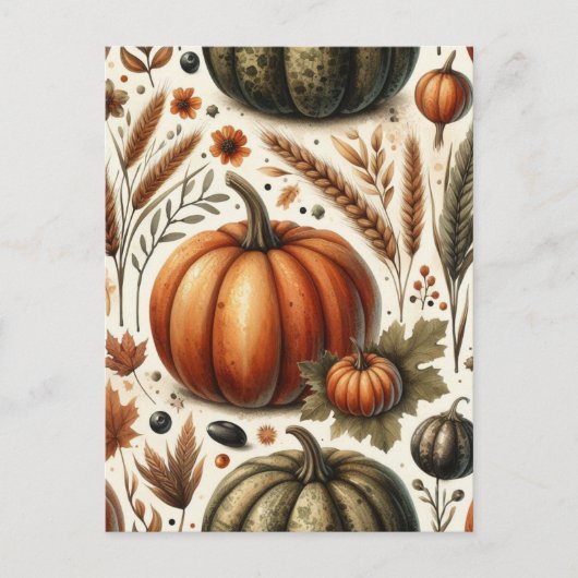Pompoen Halloween, Botanisch groen en Herfst Briefkaart (Voorkant)