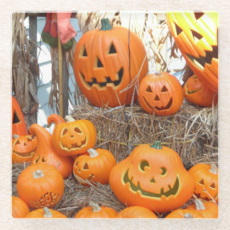 Pompoen halloween jack o lantaarn oranje pompoenen glazen onderzetter