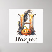 Pompoen Halloween Naam Letter H Floral Monogram Canvas Afdruk (Voorkant)