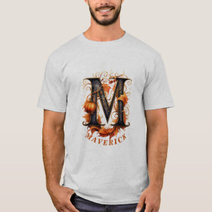 Pompoen Halloween Naam Letter M Floral Monogram T-shirt