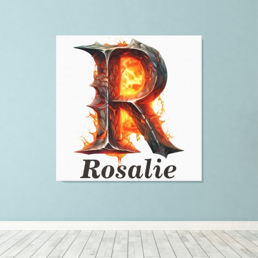 Pompoen Halloween Naam Letter R Floral Monogram Canvas Afdruk (Insitu (Houten vloer))