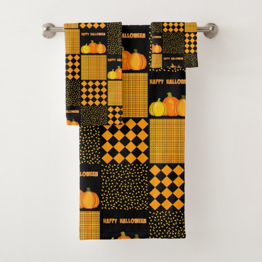 Pompoen Halloween Patchwork Patroon Bad Handdoek (Insitu)