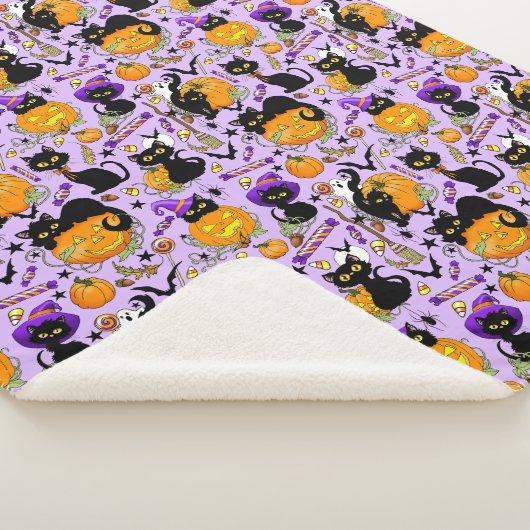 Pompoen Halloween Snoep Black Cats Sherpa Deken (3/4)