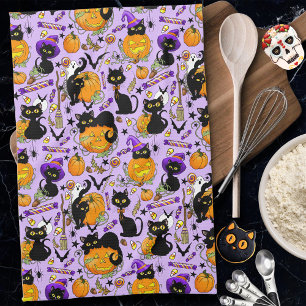 Pompoen Halloween Snoep Black Cats Theedoek