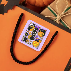 Pompoen Halloween Snoep Black Cats Vierkante Sticker