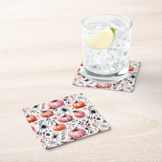 Pompoen Helloween uitnodiging Vierkante Kartonnen Onderzetter (Insitu)