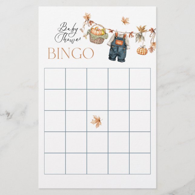 Pompoen Herfst Baby shower Bingo spel (Voorkant)