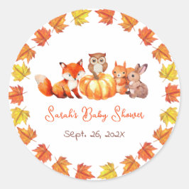 Pompoen Herfst Baby shower Herfstbladeren & Dieren Ronde Sticker