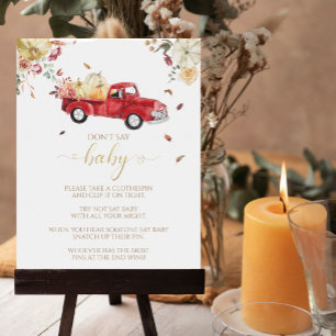 Pompoen Herfst Baby shower Zeg niet Baby Game Sign Poster