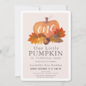 Pompoen Herfst Blauw Roze Meisje 1e Verjaardag Kaart (Voorkant)