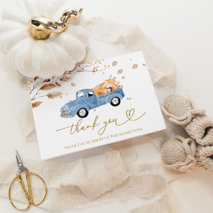 Pompoen Herfst Blauwe Truck Jongen Baby Shower Bed Bedankkaart