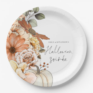 Pompoen Herfst Bloemen Script Halloween Soirée Papieren Bordje