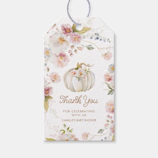 Pompoen Herfst Bloemengunst Dank u Cadeaulabel (Voorkant)