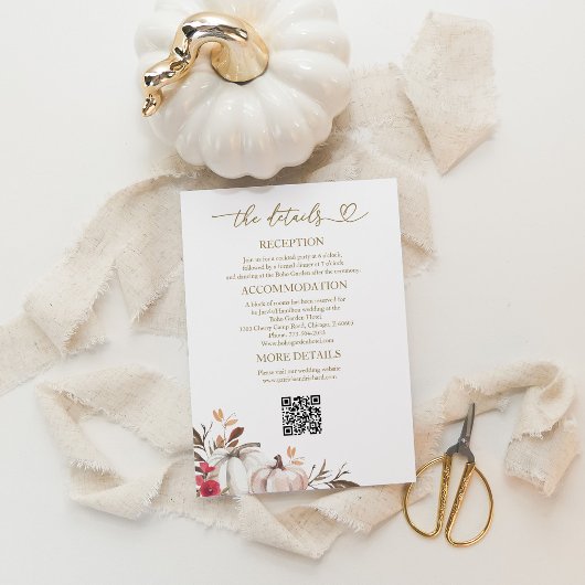 Pompoen Herfst Bruiloft Details QR Code Kaart
