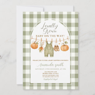 Pompoen Herfst Gingham Lokale Baby Shower Kaart