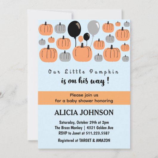 Pompoen Herfst Halloween baby shower Kaart (Voorkant)
