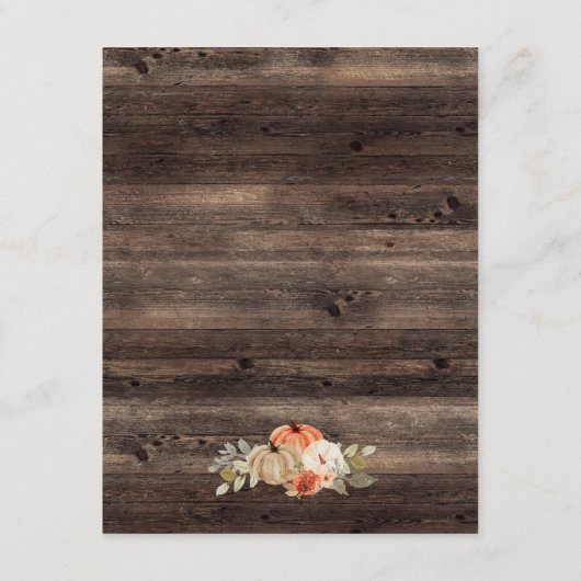 Pompoen Herfst hout rustieke bruiloft Details Informatiekaartje (Achterkant)