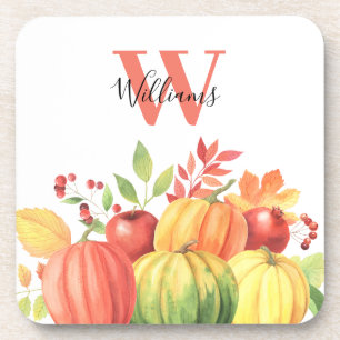 Pompoen herfst monogram naam bier onderzetter