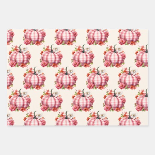 Pompoen Herfst Roze Plaid Baby shower Inpakpapier Vel (Voorkant)
