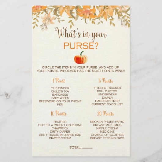 Pompoen Herfst Wat Zit Er In Je Tas Baby Shower Sp Flyer (Voorkant)