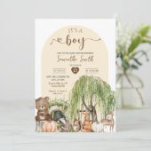 Pompoen Herfst Woodland Animals Boy Baby shower Kaart (Staand voorkant)