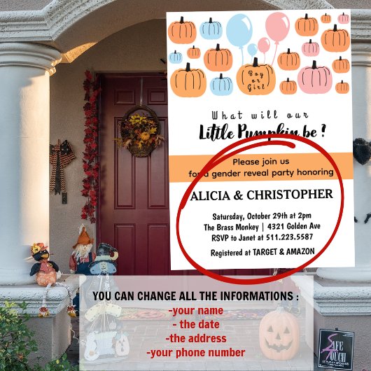 Pompoen Hij of Zij Halloween Geslacht Onthullen Kaart