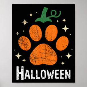 Pompoen Hond Kat Pootafdruk Halloween Huisdierlief Poster