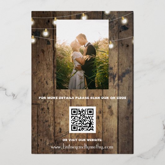 Pompoen Hout Boho Rustieke Foto QR Code Trouwen Folie Uitnodiging (Achterkant)