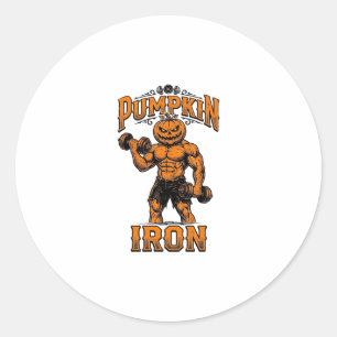 Pompoen IJzeren Vintage Bodybuilder Halloween Ontw Ronde Sticker