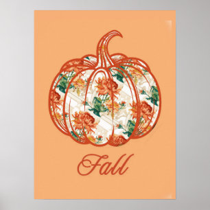 Pompoen in een Chrysantpatroon Poster