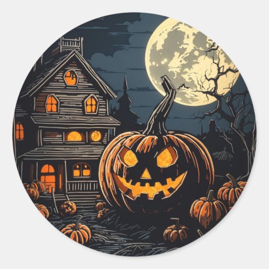 Pompoen in Halloween dorp Ronde Sticker (Voorkant)