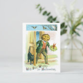 Pompoen Jack O Lantaarn Zwart Kat Bat Briefkaart (Staand voorkant)