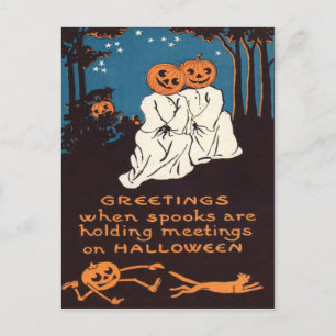 Pompoen Jack O' Lantern Geest Zwarte Kat Boom Briefkaart