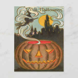 Pompoen Jack O Lantern Heks Volle Maan Briefkaart