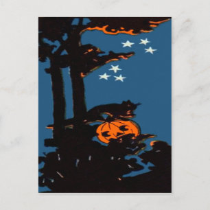 Pompoen Jack O' Lantern Kat Oranje Zwart Briefkaart