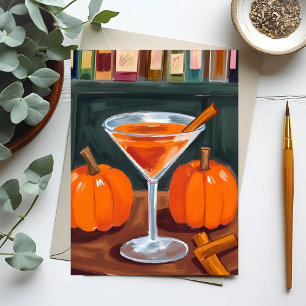 Pompoen Kaneel Martini Herfst Aquarel Briefkaart