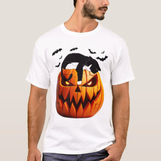 Pompoen kat Tuxedo Halloween brengen opwinding voo T-shirt